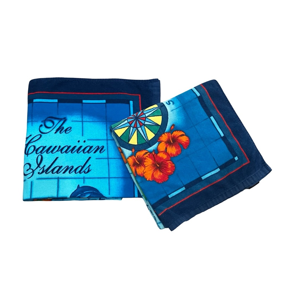 Hawaiian Islands Blue Beach Towels Pair Couples Vacation Map Bath